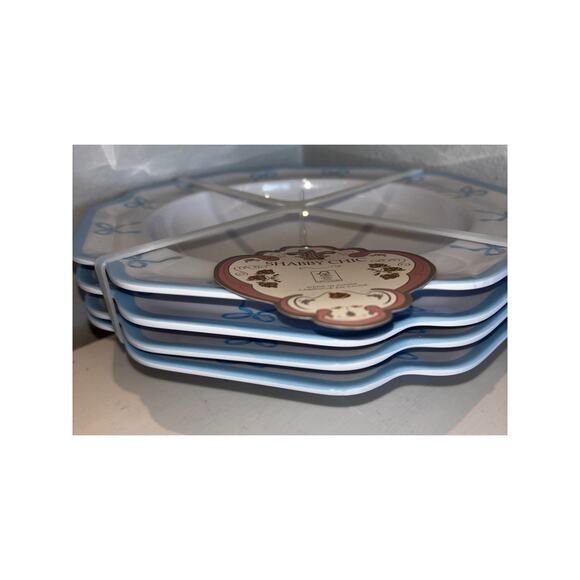 Shabby Chic Baby Blue Bow Coquette Melamine Plastic Bowls Set of Four 10" - Picture 2 of 2